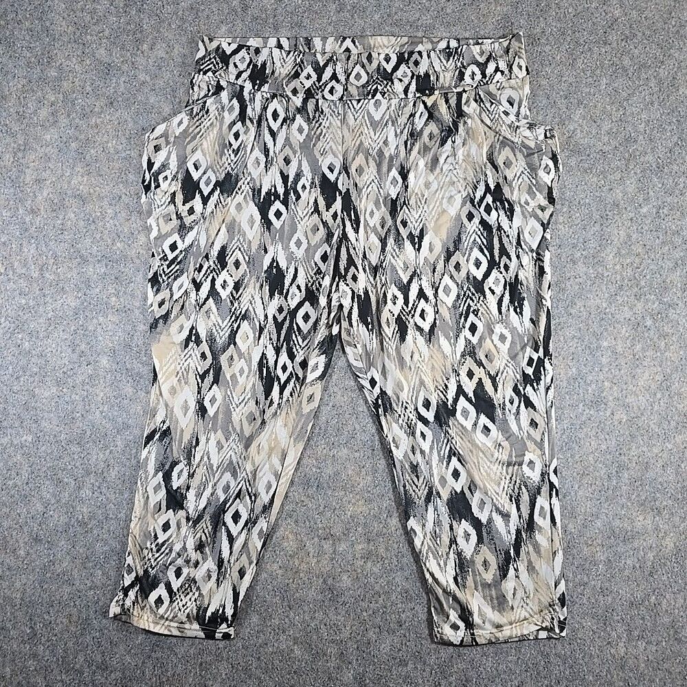 French Laundry Women Pants Plus Size 3X Black Gray Cream Geometric Print Harem
